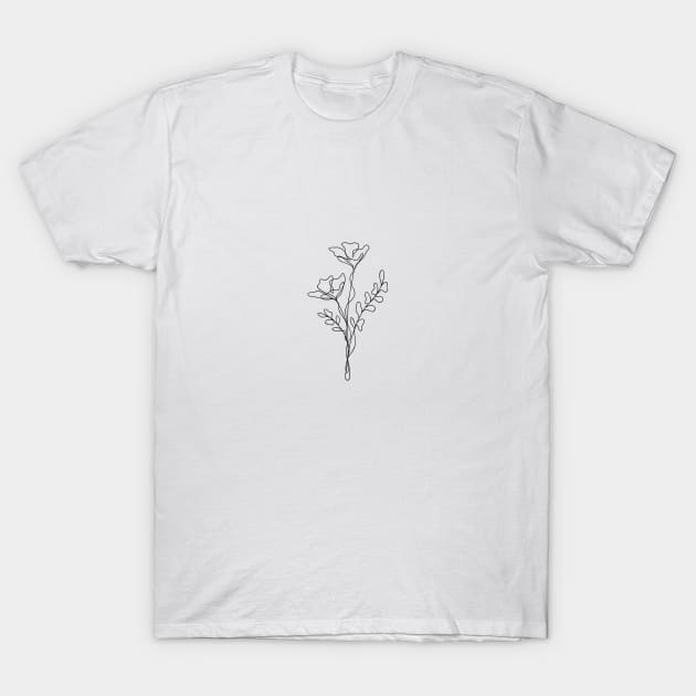 Wildflower Line Art | Floral Botanical Minimalist Lineart T-Shirt by RachelFCreative